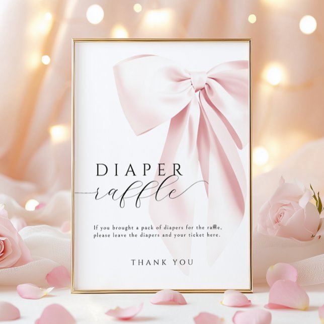 Rosa Bow Baby Shower Diaper Raffle Bord Sign Poster (Skapare uppladdad)