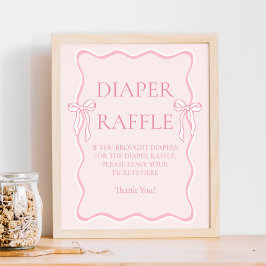 Rosa Bow Baby Shower Diaper Raffle Game Poster
