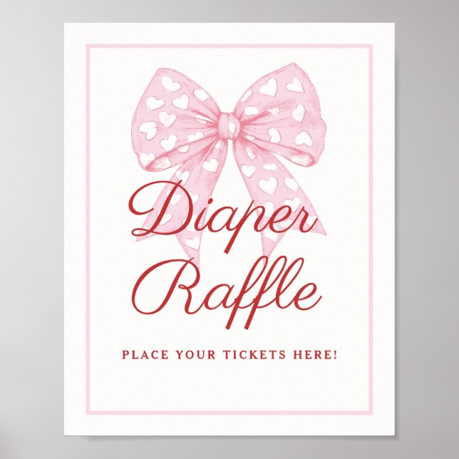 Rosa Bow Baby Shower Diaper Raffle Sign Poster (Framsidan)