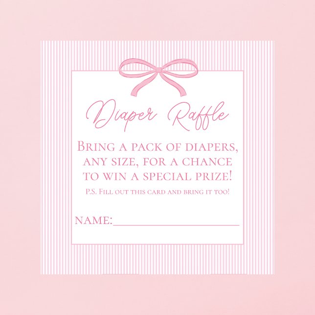 Rosa Bow Baby Shower Diaper Raffle Tilläggskort (Skapare uppladdad)