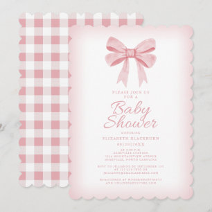 Rosa Bow Baby Shower Elegant Girly Gingham Check Inbjudningar