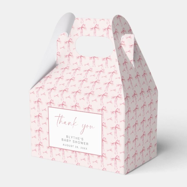 Rosa Bow Baby Shower Favor Box  Coquette Girl Presentaskar (Framsidan Sidan)