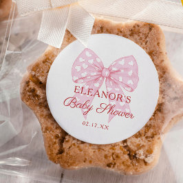 Rosa Bow Baby Shower Favor Runt Klistermärke