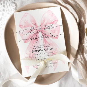 Rosa Bow Baby Shower för en liten vinter Inbjudningar