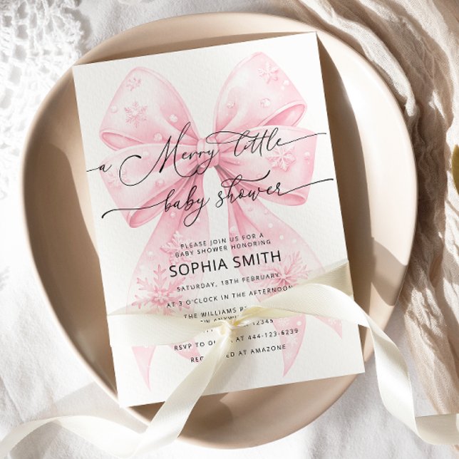  Rosa Bow Baby Shower för en liten vinter Inbjudningar (Skapare uppladdad)