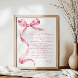Rosa Bow Baby Shower för sent på natten Poster