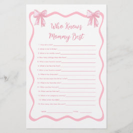 Rosa Bow Baby Shower Game som känner Mamma bäst