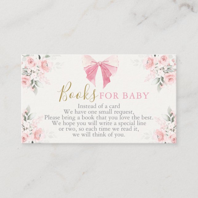 Rosa Bow Baby Shower Girl Bokar för Baby Card Tilläggskort (Framsida)