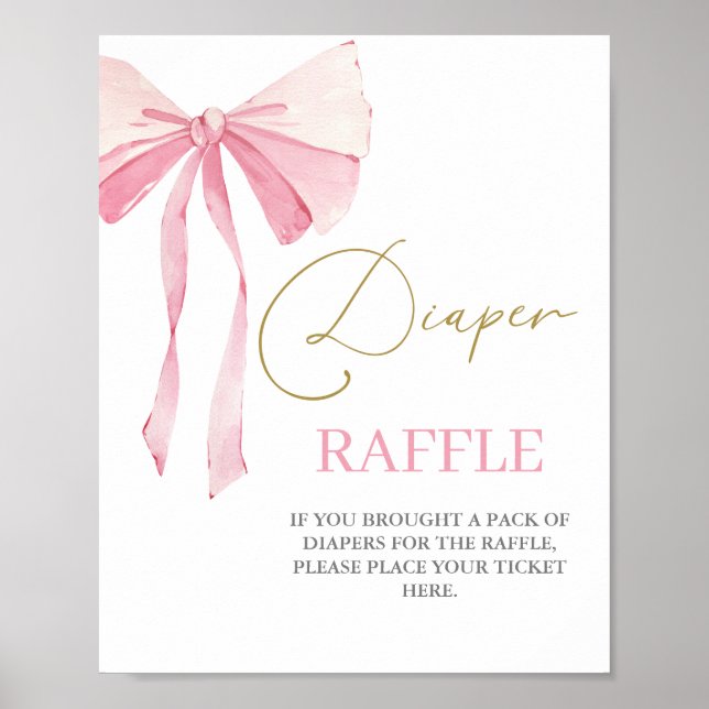 Rosa Bow Baby Shower Girl Diaper Raffle Sign Poster (Framsidan)