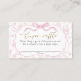 Rosa Bow Baby Shower Girl Diaper Raffle Tilläggskort