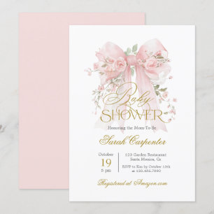 Rosa Bow Baby Shower Girl-inbjudan Inbjudningar