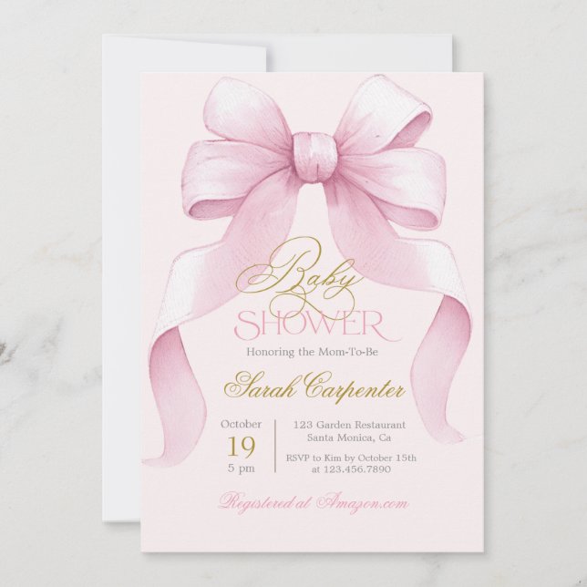 Rosa Bow Baby Shower Girl-inbjudan Inbjudningar (Framsida)