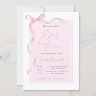Rosa Bow Baby Shower Girl Inbjudningar