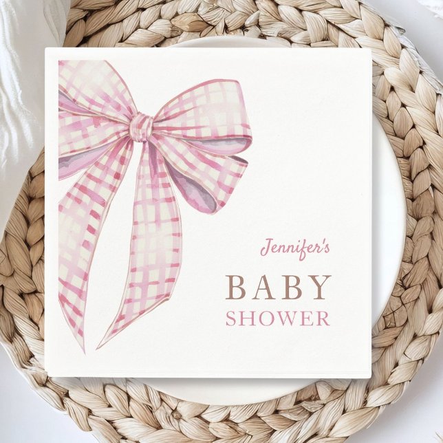 Rosa Bow Baby Shower Girl Watercolor Pappersservett (Skapare uppladdad)
