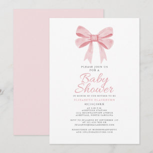Rosa Bow Baby Shower Girly Coquette Elegant Pastel Inbjudningar