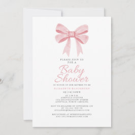 Rosa Bow Baby Shower Girly Coquette Gingham Check Inbjudningar