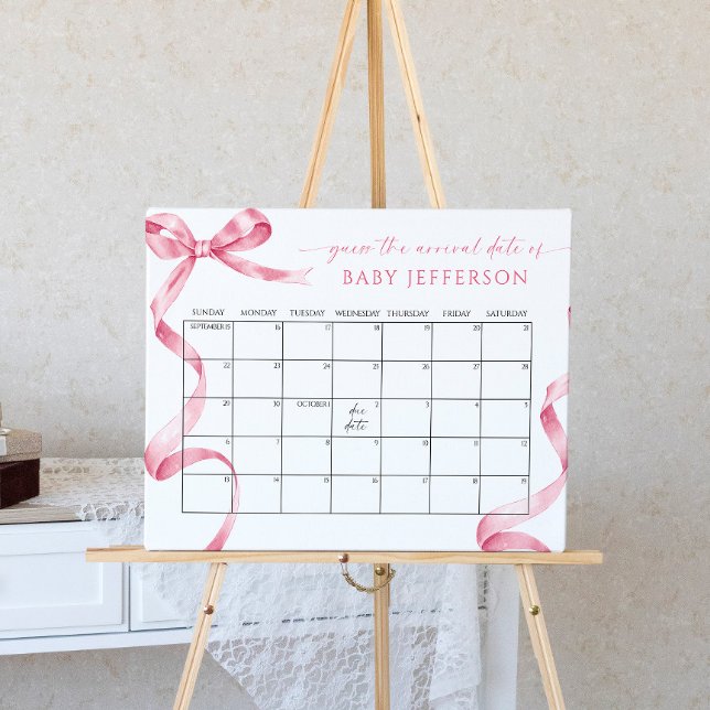 Rosa Bow Baby Shower Gissa förfallodatumkalender Poster (Skapare uppladdad)