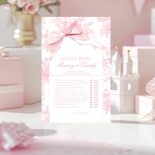 Rosa Bow Baby Shower gissar Mamma eller pappa Game (Skapare uppladdad)