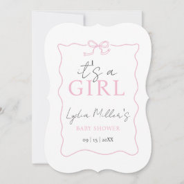 Rosa Bow Baby Shower-inbjudan, Girl Baby Shower