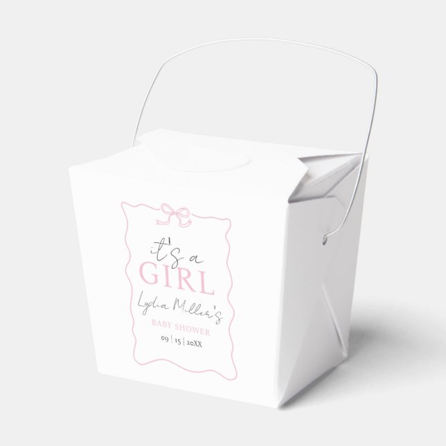 Rosa Bow Baby Shower-inbjudan, Girl Baby Shower Presentaskar (Framsidan Sidan)