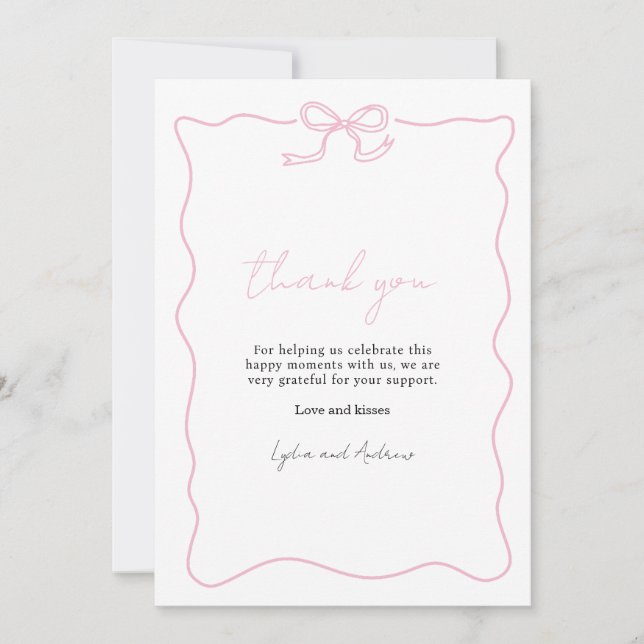 Rosa Bow Baby Shower-inbjudan, Girl Baby Shower Tack Kort (Framsida)