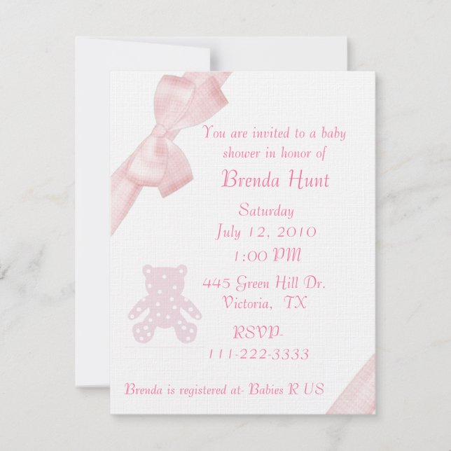 Rosa Bow Baby Shower-inbjudan Inbjudningar (Framsida)