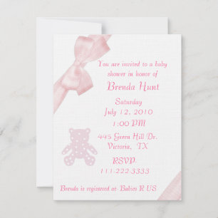 Rosa Bow Baby Shower-inbjudan Inbjudningar