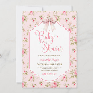 Rosa Bow Baby Shower Inbjudningar