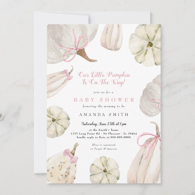 Rosa Bow Baby Shower Inbjudningar (Framsida)