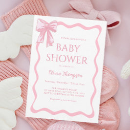 Rosa Bow Baby Shower Inbjudningar