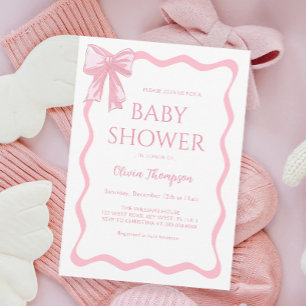 Rosa Bow Baby Shower Inbjudningar
