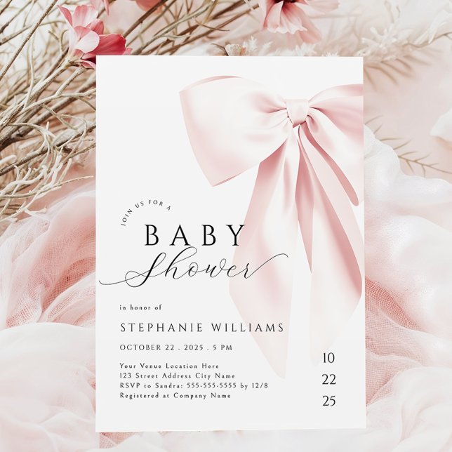  Rosa Bow Baby Shower Inbjudningar (Skapare uppladdad)