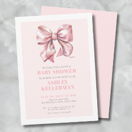  Rosa Bow Baby Shower Inbjudningar
