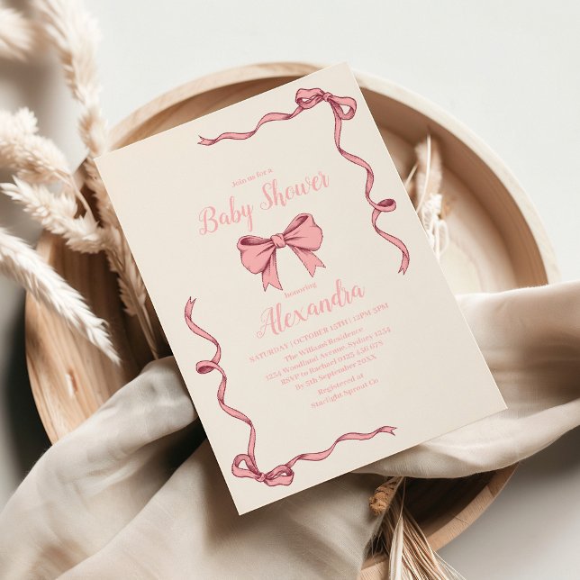 Rosa Bow Baby Shower Inbjudningar (Skapare uppladdad)