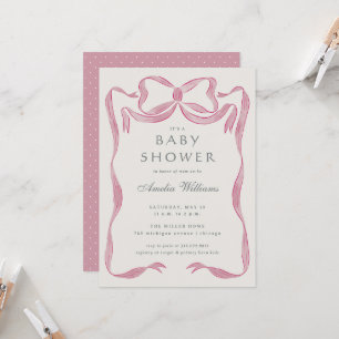 Rosa Bow Baby Shower Inbjudningar