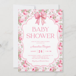 Rosa Bow Baby Shower Inbjudningar