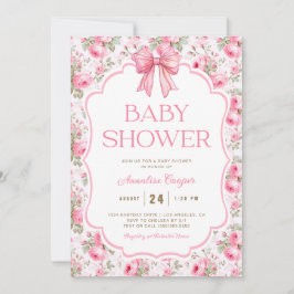 Rosa Bow Baby Shower Inbjudningar