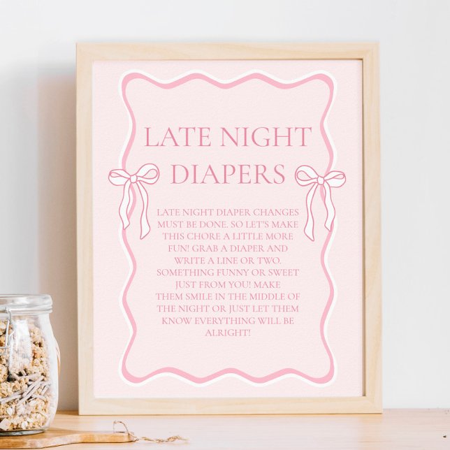 Rosa Bow Baby Shower Late Night Diaper Party Game Poster (Skapare uppladdad)