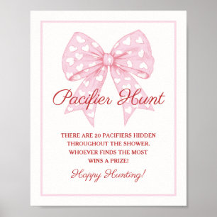 Rosa Bow Baby Shower Nappar Hunt Game Poster