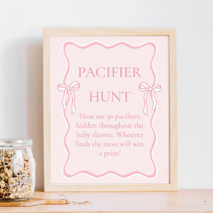 Rosa Bow Baby Shower Nappar Hunt Game Poster
