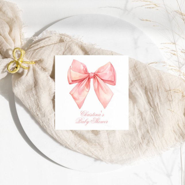  Rosa Bow Baby Shower Pappersservett (Skapare uppladdad)