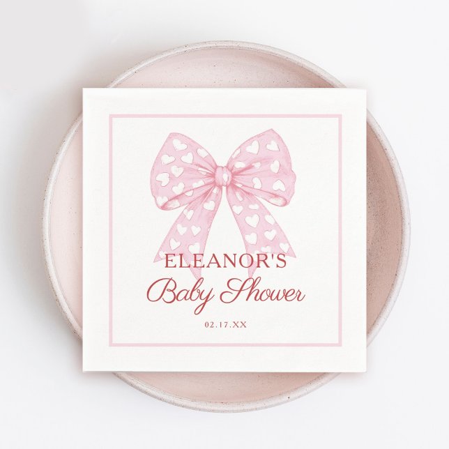 Rosa Bow Baby Shower Pappersservett (Skapare uppladdad)