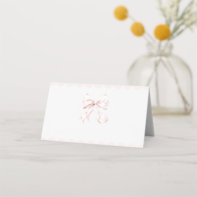 Rosa Bow Baby Shower Place-kort Placeringskort (Framsida)