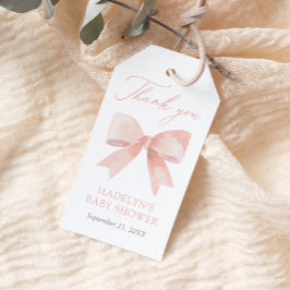 Rosa Bow Baby Shower Presentetikett