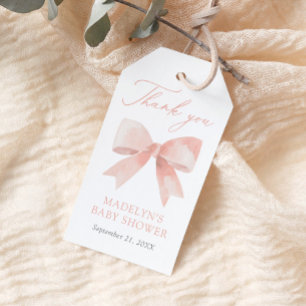 Rosa Bow Baby Shower Presentetikett