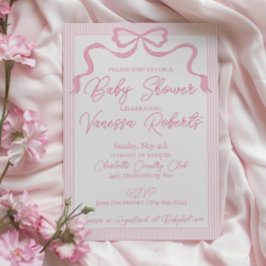 Rosa Bow Baby Shower, Rosa Ribbon Inbjudningar
