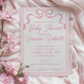 Rosa Bow Baby Shower, Rosa Ribbon Inbjudningar