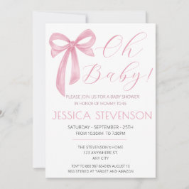 Rosa Bow Baby Shower  Rosa Vattenfärg Inbjudningar