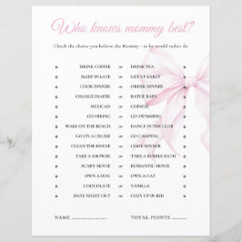Rosa Bow Baby Shower som känner Mammans bästa spel
