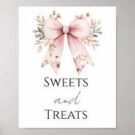 Rosa Bow Baby Shower Sweets and Treats Party Sign Poster